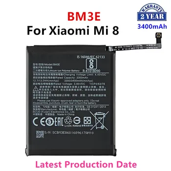 100% Orginal BM3E 3400mAh baterija, skirta Xiaomi Mi 8 Mi8 M8 BM3E Aukštos kokybės telefonų pakaitinės baterijos