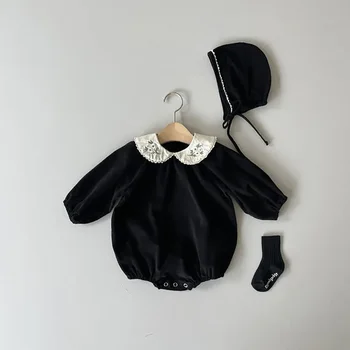 1487B Naujagimio drabužiai Baby Girl Velvetinis smėlinukas 2023 m. pavasaris Siuvinėjimo apykaklė Mažylis Laipiojimo kostiumas Berniukas Vientisi drabužiai