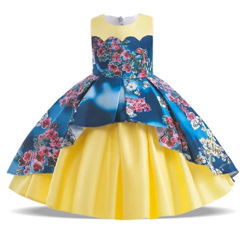 2023 Gėlė Spausdinta Pageant Vaikų vakarinė suknelė mergaitėms Kostiumas Lankas Princesės suknelės Mergaičių drabužiai Vestido