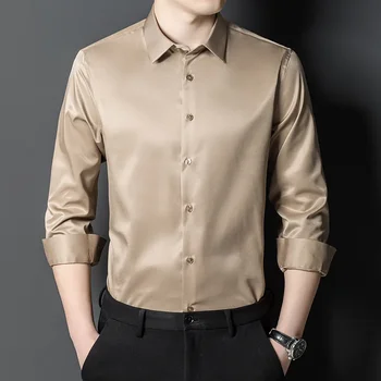 2023 m. pavasaris/vasara Aukštos kokybės vyriški marškiniai ilgomis rankovėmis Mados verslo laisvalaikio suknelė Slim Fit Solid Color Non Iron