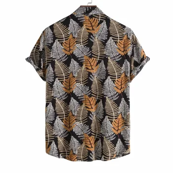 2023 Naujiena marškiniuose Vyrai Vasaros trumpomis rankovėmis Atvartas Japonų mados lapai Spausdinti Atostogų paplūdimys Vintage Tops Trikotažas