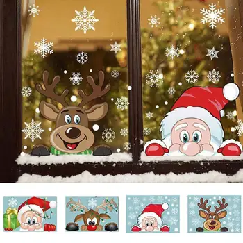 2023 nuimamas kalėdinis PVC statinis lipdukas Santa Briedžių langų lipdukai Pagražinti snaigę Sienų lipdukai Naujųjų metų vakarėlio stiklo pasta