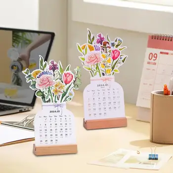 2024 Naujas rožių tulpių gėlių kalendorius Vazos formos darbalaukio kalendoriai Dienos tvarkaraščio planavimo priemonė Namų dekoracijos Naujųjų metų Kalėdoms
