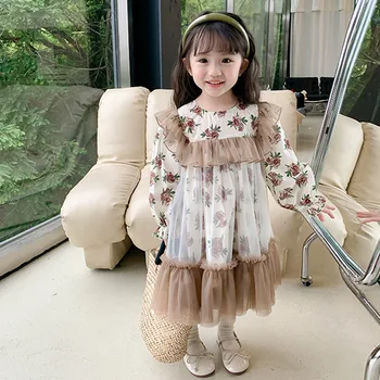 2024 Suknelės mergaitėms Pirmojo gimtadienio šventė Suknelė vaikams Vaikai Princesė Gėlių spauda Frock Kūdikių fotografija Drabužiai