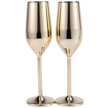 2Vnt/Komplektas Nedūžtančios nerūdijančio šampano taurės Šlifuotas auksas Vestuvių skrudinimas Šampano fleitos Gėrimo taurė Vedybų vakarėlis Vynas