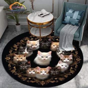3D Gyvūnas Mielas katinas Apvalus dekoratyvinis kilimas Animacinis filmas Menas Svetainė Miegamasis Vaikas Studijų kilimas Stalo kėdė Kilimėlis