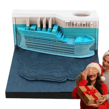 3D užrašų bloknoto menas LED šviesos atmintinė Meno laivo formos užrašų popierius Baterijomis maitinamas šventinių dovanų stalo ornamentas Realus mokykloms Stud