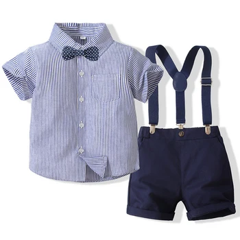 4Piece 2023 Summer Boys Suits Aprangos komplektas Drabužiai kūdikiams Fashion Stripe Marškinėliai trumpomis rankovėmis +Šortai Boutique Vaikiški drabužiai BC441