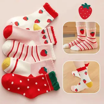 5 Poros/Lot Kids Minkštos medvilninės kojinės Korėjietiška meilė Širdis Gėlių spauda Baby Girl Kojinės Ruduo Žiema Šilti vaikai Vidurinio vamzdelio kojinės