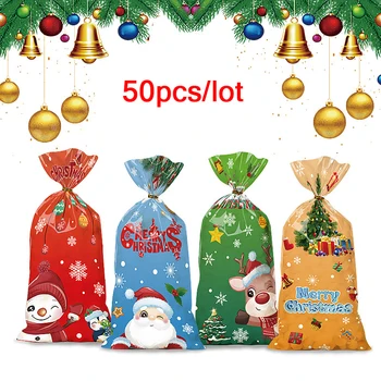 50vnt Kalėdų senelio sniego senio mišrūs saldainių maišeliai Plastikinis dovanų maišelis Linksmų Kalėdų 2024 namų dekoras Kalėdų Naujųjų metų vakarėliui