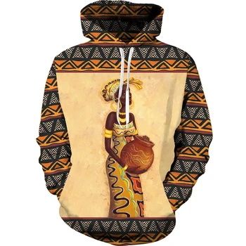 Afrikos liaudies pasirinktinis raštas 3D atspausdinti Unisex gobtuvai Gatvės drabužiai Vyrai Hip Hop stilius ilgomis rankovėmis O-kaklo vyriški džemperiai su gobtuvu