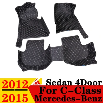 Automobiliniai grindų kilimėliai Mercedes-Benz C klasės sedanui 4Door 2012-15 vandeniui atspari oda Custom Fit Front & Rear FloorLiner Parts Carpet