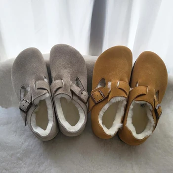 Baotou Birken tempė avių kailį, integruoti tingūs batai, plokščiapadžiai kamštienos ir pliušiniai šiltos vilnos batai