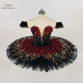 Black Swan baleto tutu suknelė, pritaikyta suaugusiems ir vaikams Paryžiaus liepsnos scenos repertuaro solo šokio testo kostiume