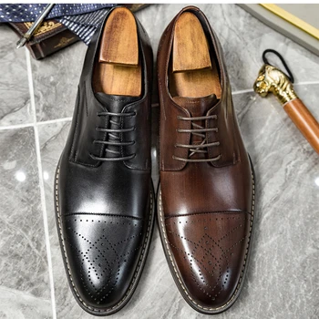 British Trend Vyriški vestuviniai batai Prabangus prekės ženklas Natūrali oda Rankų darbo Patogūs rudens suknelės batai vyrams 2023 ruduo