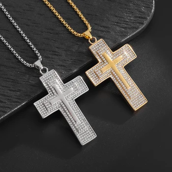 Christian Double Cross pakabuko vėrinys Hip Hop Ice Out Zircon Fashion Pakabukas vyrams Moterys Katalikų amuleto papuošalų dovana