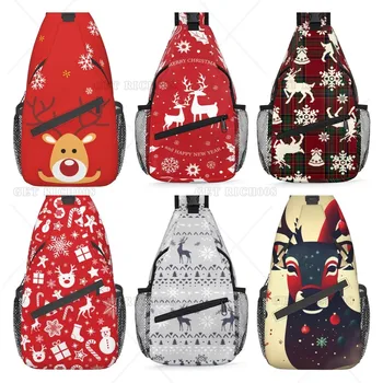 Christmas Red Deer Sling Bag Fashion Crossbody kuprinė Pečių krepšys Krūtinės krepšys vyrams Moterys Lauko žygiai Kelionės