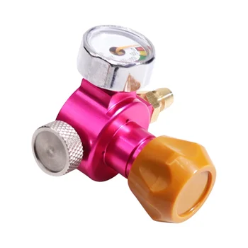 CO2 papildymo adapteris CO2 butelio adapteris su 2000Psi manometru, skirtas DUO / TERRA / ART quick connect CO2 butelis, rožinė raudona