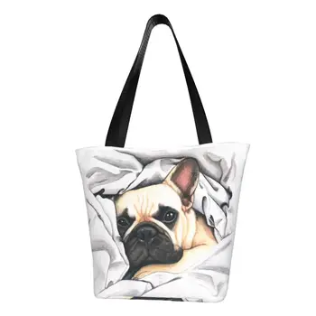 Custom French Bulldog Canvas Pirkinių krepšiai Moterys Daugkartinio naudojimo bakalėjos prekės Frenchie Dog Lover Tote Pirkėjų krepšiai