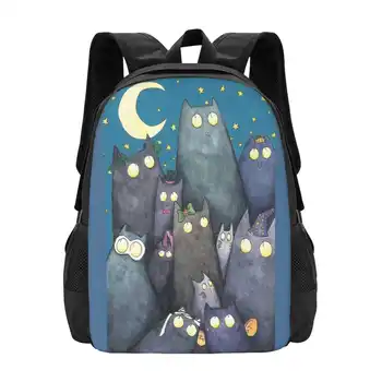 Daug kačių Mokykliniai krepšiai Kelioninis nešiojamas kompiuteris Kuprinė Katės Kačiukai Kostiumas Helovino naktis Mėnulio žvaigždės Akrilas Juokinga Miela Katytė Laiminga