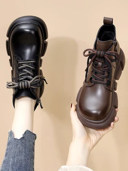 Didelio dydžio batai Moteriški rudeniniai batai Apvalūs kojų pirštai Suvarstomi batai-Moterys Plokščias kulnas Žieminė avalynė Didelio dydžio Lolita Guminis akmuo 2023 Med