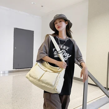 Didelės talpos drobinis moteriškas krepšys Unisex krepšys per petį Vienspalvis laisvalaikio pasiuntinio krepšys Patvarus mokyklinis krepšys Laikymo krepšiai moterims