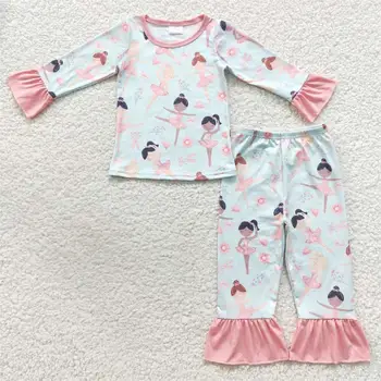Didmeninė prekyba Baby Girl Gėlių miego drabužiai Mažylis Ilgomis rankovėmis Širdies kelnės Kūdikių komplektas Vaikai Pavasario rudens pižamos Naktiniai marškiniai