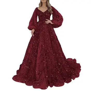 Elegantiška plonai prigludusi suknelė V kaklo ilgas sijonas V kaklo blizgučiai karoliukais vakarinė moteriška suknelė formaliam prom