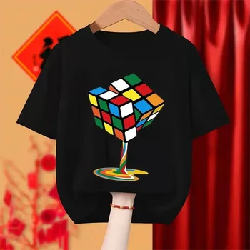 Funny Cool Rubik's Print Boy marškinėliai Summer Harajuku Kawaii Funny Kid marškinėliai Girl White Y2K Drabužiai medvilniniai marškinėliai