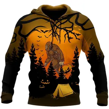 Gražus džemperis su gobtuvu 3DAll Over Printed Halloween Camping Big Foot Džemperis Megztinis vyrams/moterims Rudens laisvalaikio megztinis Užtrauktukas Gatvės drabužiai