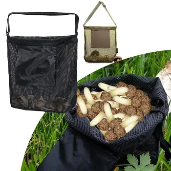 Grybų pašarų maišas Tinklinis pašarų rinkimo krepšys /Grybų medžioklės krepšys /Stovyklavimo maisto gaminimo reikmenys /42*42cm Juodi iškylų krepšiai