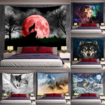 Gyvūnų gobelenas Psichodelinis Mėnulio vilko siena Kabantis atogrąžų augalas Tigras Gobelenas Sieninis audinys Kilimas Namų miegamojo dekoras Estetika