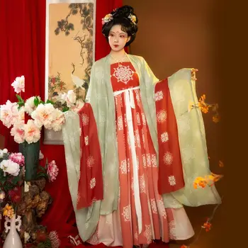 Hanfu Moterys Kinų stilius Tradicinis siuvinėjimas Sceninė šokio suknelė Moteriška fėja Cosplay kostiumas Rytų Tang dinastijos suknelės komplektas