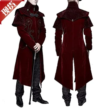 Helovinas Viduramžių gotikos moterys Vyrai Europos Amerikos ilgos striukės stovo apykaklė Retro paltas Vintažinis drabužis Striukė Windbreaker