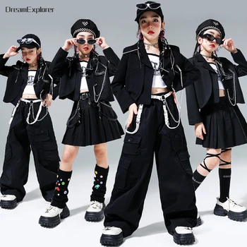 Hip Hop Girls Crop Jacket Street Dance Cargo Kelnės Kids Streetwear Fashion Blazers Sijonai Vaikai Džiazo kostiumai Drabužių komplektai
