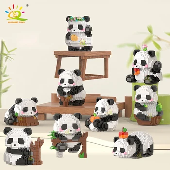 HUIQIBAO Creative MINI kinų stiliaus gyvūnų pandų statybiniai blokai MOC Panda namų dekoravimo kaladėlės Berniukų žaislai Vaikų dovanos