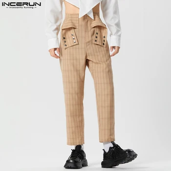INCERUN 2023 Amerikietiško stiliaus vyrai Pantalonai Languoto dizaino kelnės Casual Fashion Male Hot Sale Siauros kojos ilgos kelnės S-5XL