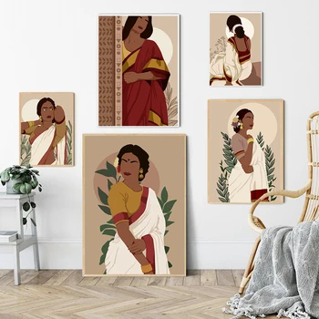 Indijos moteris Šiaurės šalių plakatas Mergaitė Sienų meno drobė Tapyba Plakatai ir atspaudai Sieniniai paveikslėliai svetainei Namų dekoras neįrėmintas