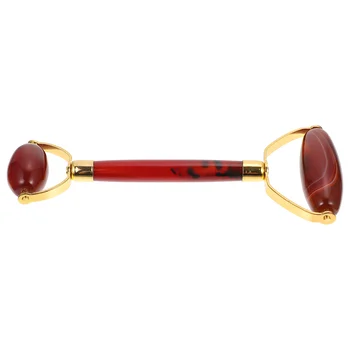Jade Roller Agate Roller Guasha Tool Dual- Anti Aging Natural Skin Care Tools for Eye Neck Body Muscle Relaxing Red