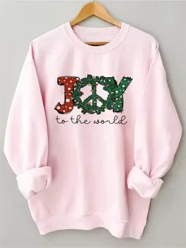 Joy Letter Print Laisvas džemperis, laisvalaikio ilgomis rankovėmis įgulos kaklo megztinio viršus, moteriški drabužiai