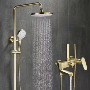 Juodas dušo komplektas varinis matinis šlifuoto aukso dušo vonios kambarys.