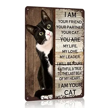 Juodos katės ženklas Aš esu tavo draugas Tavo partneris tavo katė Tu esi mano gyvenimas Pagrindinis Sienų apdaila Metalinės plokštelės 12X8 colių