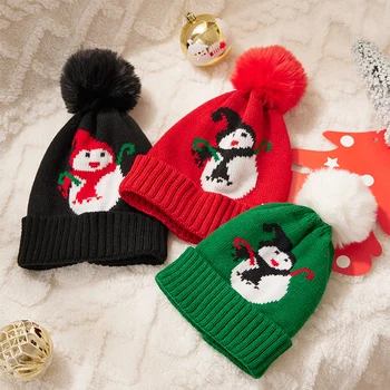 Kalėdinė megzta kepurė Žiema šilta dryžuota Beanie kepurė Šalto oro Pom kepurė vaikams ir suaugusiems