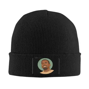 Kanye West Head Animacinių filmų meno kaukolės Beanies Kepurės Gatvės apranga Žiemos šiltos moterys Vyrai Megzta skrybėlė Unisex Suaugusiųjų variklio dangčio kepurės