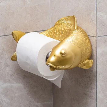 Koi statula Žuvų amatas Tualetinio popieriaus laikiklis Rankšluosčių lentyna Sieninė kabanti vonios kambario buitinė tualetinio popieriaus lentyna Nemokama štampavimo dekoracija