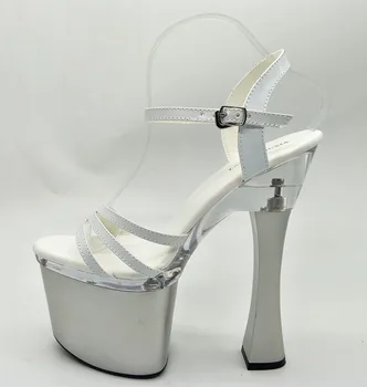 LAIJIANJINXIA Naujas 18CM/7inches PU viršutinis modelis Seksualus egzotiškas aukštakulnių platformos vakarėlis Moteriški sandalai Pole šokių bateliai F015