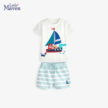 Little maven 2023 Nauji marškiniai Šortai Apranga Burlaivis Vasaros kostiumas Berniukų drabužių komplektas Baby Boys sportinis kostiumas vaikiškiems drabužiams