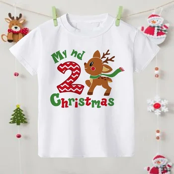 Mano 2-asis kalėdinis elnias marginti marškinėliai Kalėdinė vaikiška apranga Marškinėliai Vaikiški drabužiai Tops Boy Girl Xmas Party Tshirt Šventinės dovanos