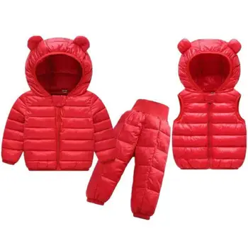 Mažylis Žiemos kūdikių drabužiai Mergaitės Berniukų drabužių komplektai Šiltas Faux Pūkų striukės kostiumas Vaikai Vaikiški Sniego kombinezonai Paltai Liemenė Kelnės Kombinezonai