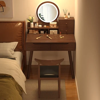 Minimalistinis modernaus kinų stiliaus lengvas prabangus mažas vienetas su nedideliu makiažu ir persirengimo stalu miegamajame